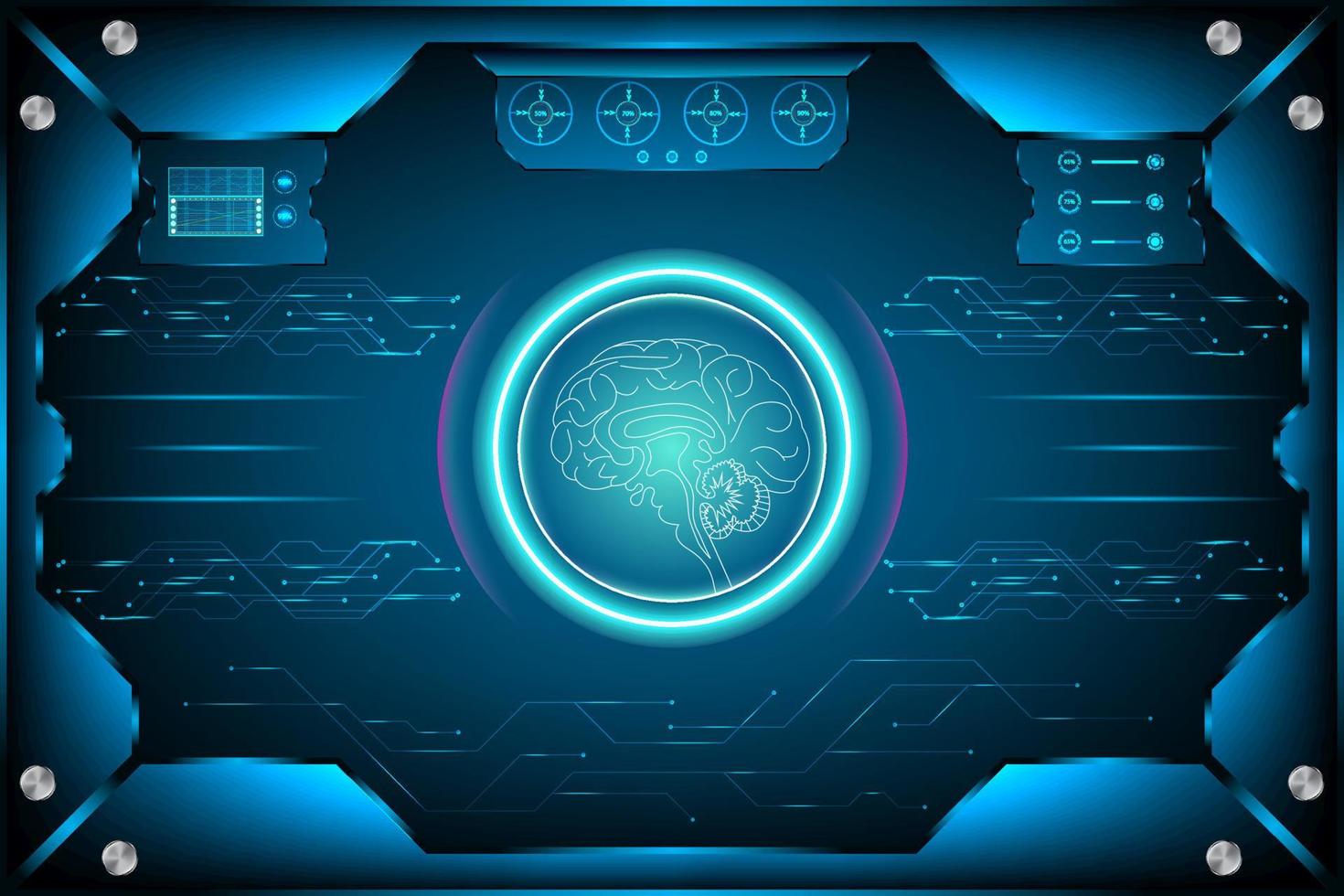 Futuristic Interface artificial intelligence. brain scan in HUD technology concept. illustration vector design