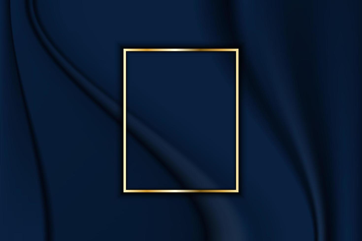Luxury line golden border on fabric crumple with dark blue stripe background. Vector illustration