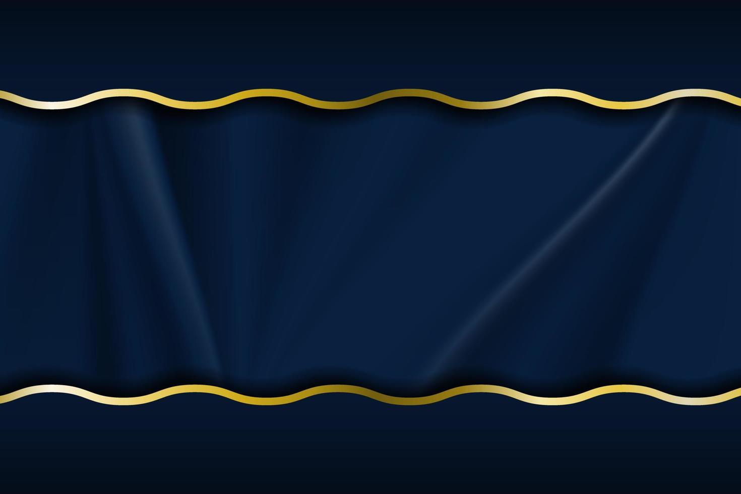 Luxury line golden border on fabric crumple with dark blue stripe background. Vector illustration