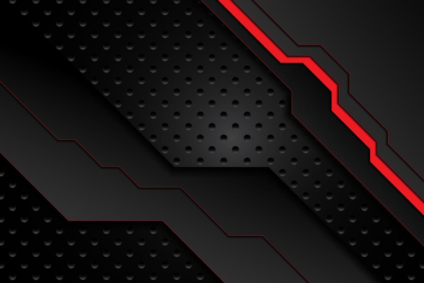 placa de metal negro y rayas rojas en contraste sobre malla de acero. fondo de diseño de tecnología moderna de plantilla. ilustración vectorial vector