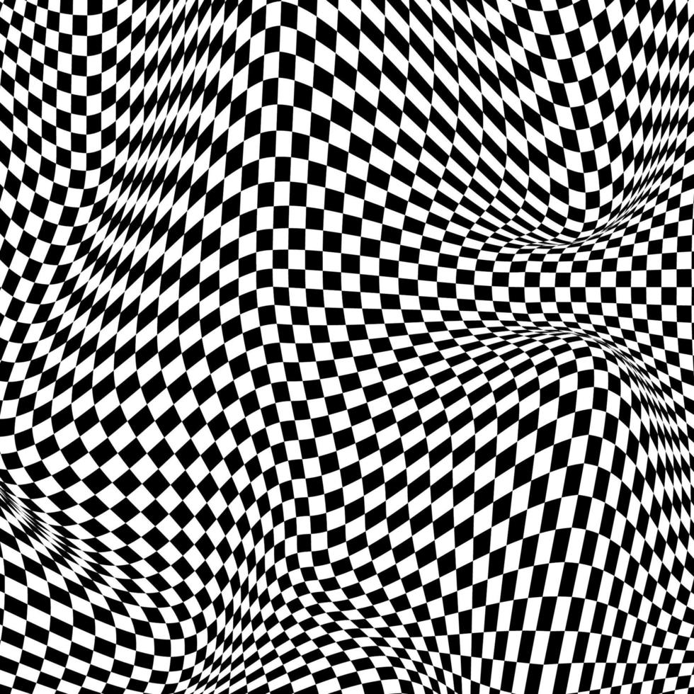 Abstract black and white curved grid vector background. Abstract black and white geometric pattern with squares. Contrast optical illusion. Vector Illustration