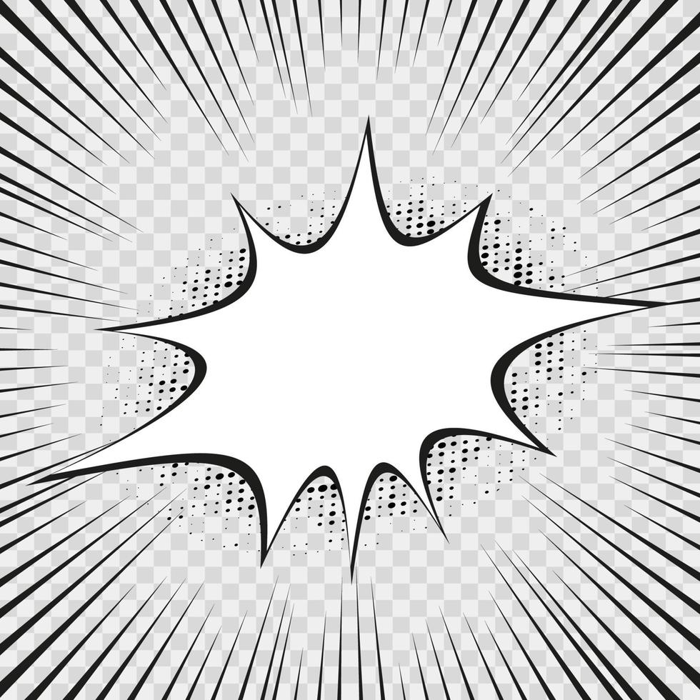 Blank template comic text speech star burst bubble halftone dot background style pop art. Creative composition idea conversation funny dialog balloon sketch explosion boom. vector