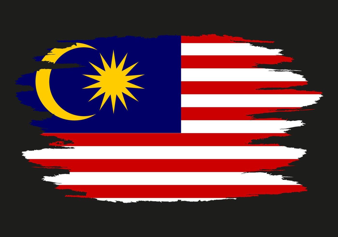 bandera de malasia. bandera pintada con pincel de malasia. ilustración de estilo dibujado a mano con un efecto grunge y acuarela. bandera de malasia con textura grunge. ilustración vectorial vector
