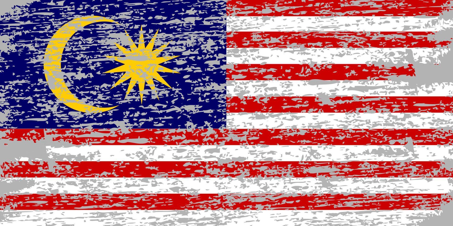 Flag of Malaysia. Brush painted Flag of Malaysia. Hand drawn style illustration with a grunge effect and watercolor. Flag of Malaysia with grunge texture. Vector illustration.