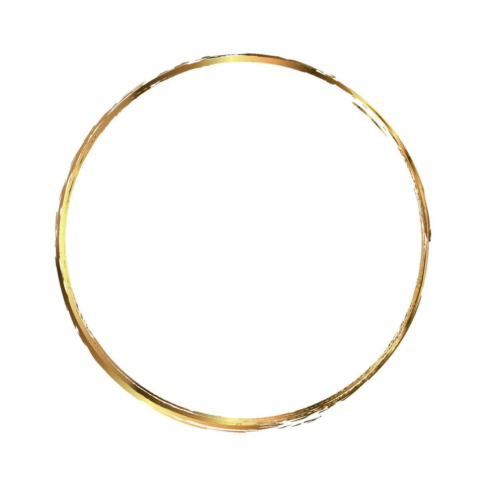 Circle gold frame painted with brush strokes on white background. Abstract vector design element. Gold concept. Retro invitation for decoration design. Vector golg paint. Watercolor style texture.