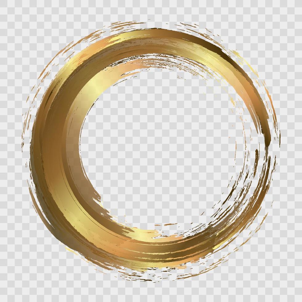 Circle gold frame painted with brush strokes on white background. Abstract vector design element. Gold concept. Vector illustration.