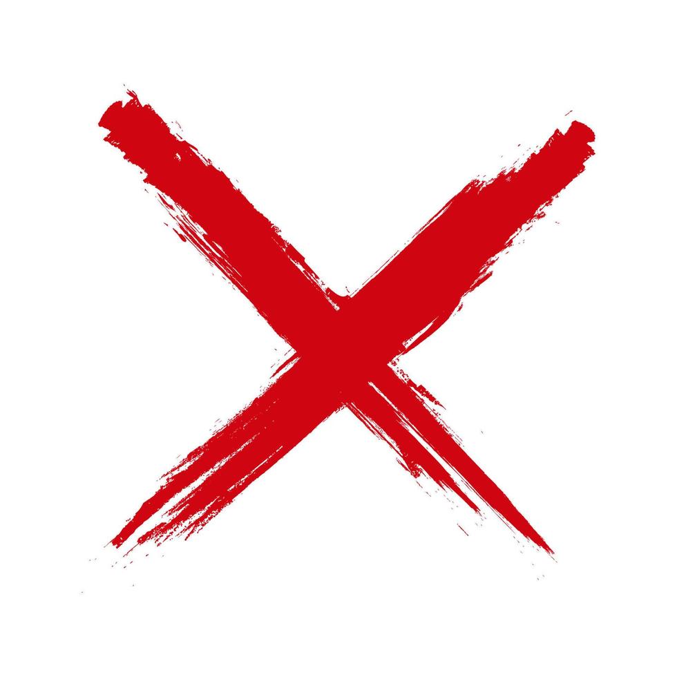 Brush painted sign no, hand drawn style illustration with a grunge effect sign no isolated on white background. Warning frame. Paint stain. X Red cross handwritten. Grunge letter X. vector