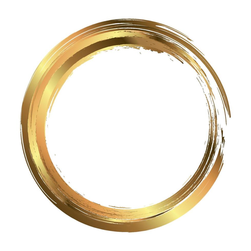 Circle gold frame painted with brush strokes on white background. Abstract vector design element. Gold concept. Vector illustration.