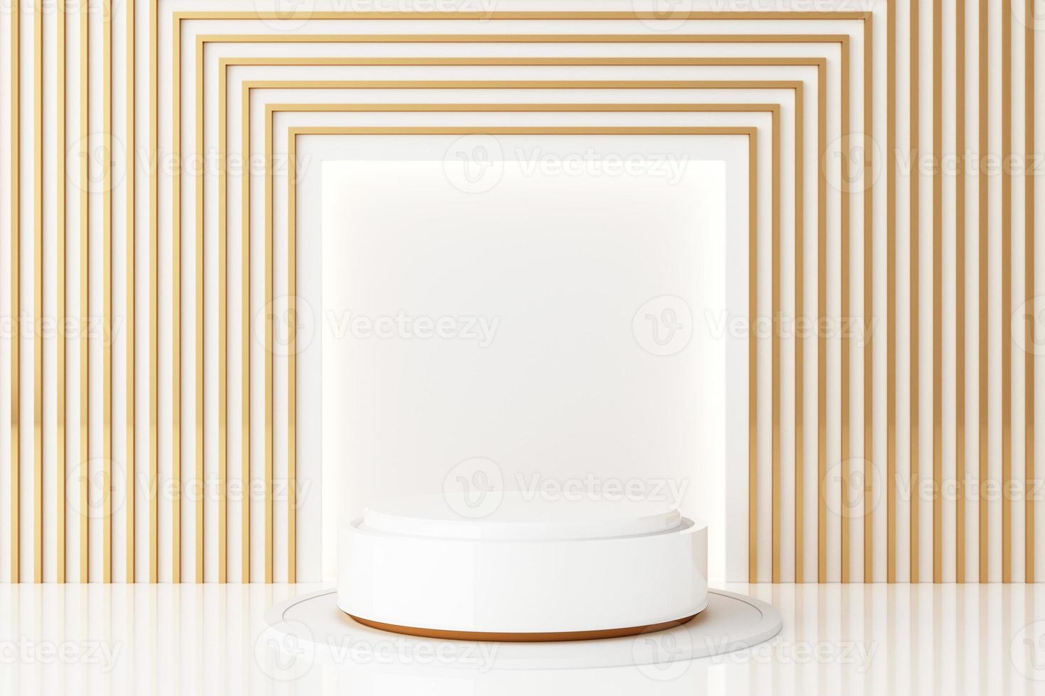 Minimal abstract geometric background with direct sunlight in shades of green and yellow. Showcase scene with empty podium for product presentation 3d rendering photo