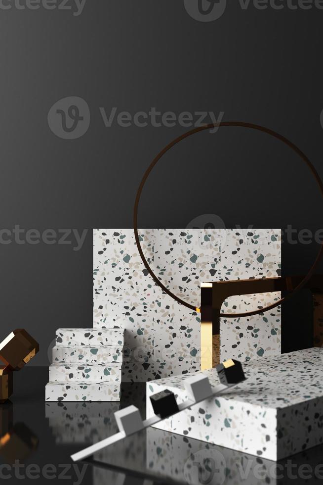 Minimal abstract geometric background with direct sunlight in shades of green and yellow. Showcase scene with empty podium for product presentation 3d rendering photo