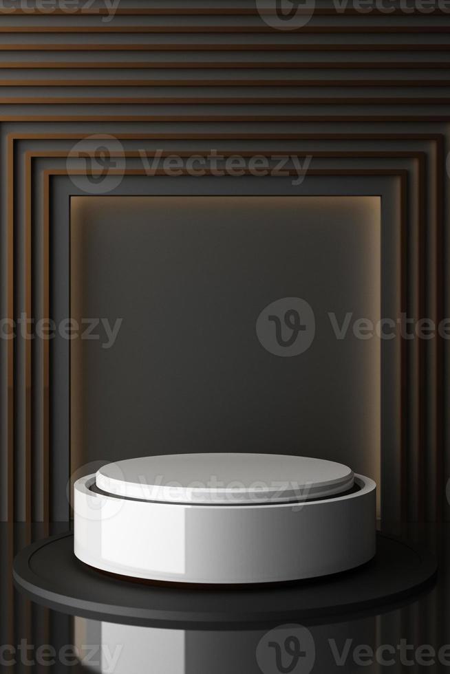 Minimal abstract geometric background with direct sunlight in shades of green and yellow. Showcase scene with empty podium for product presentation 3d rendering photo