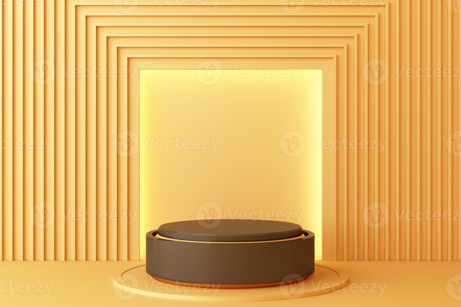 Minimal abstract geometric background with direct sunlight in shades of green and yellow. Showcase scene with empty podium for product presentation 3d rendering photo