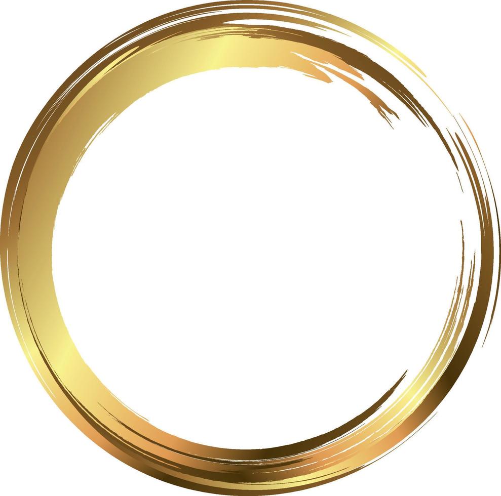 Circle gold frame painted with brush strokes on white background