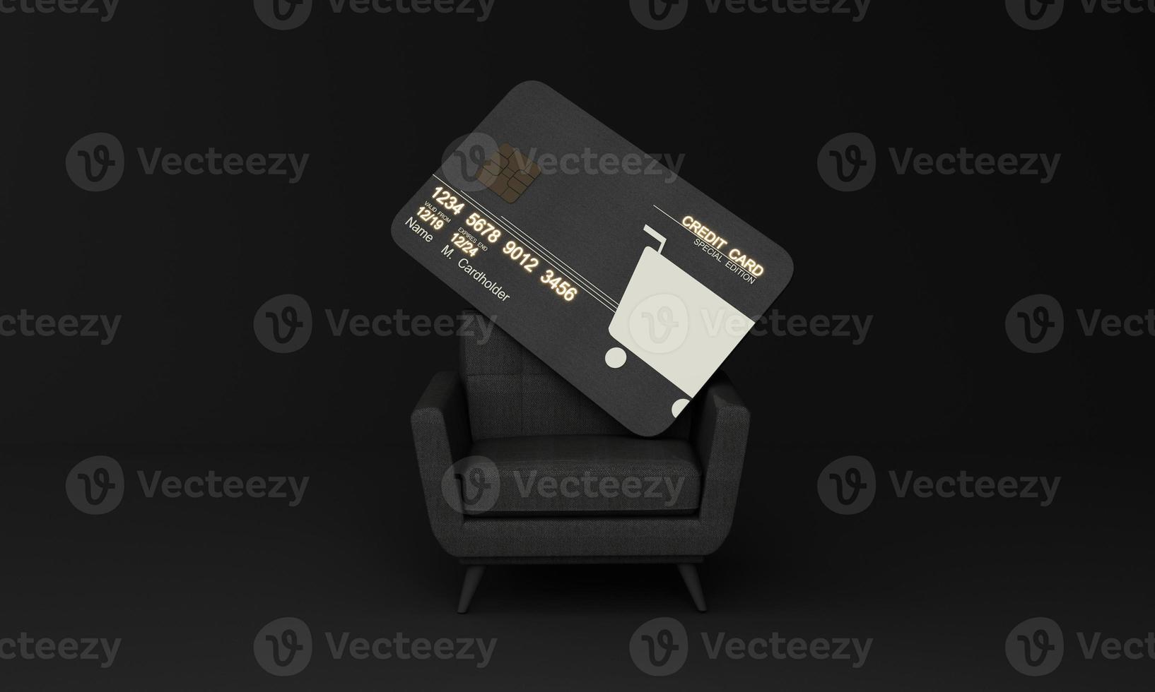 Close up of shopping online design on credit card, levitating template mockup Bank credit card with online service isolated on pink background, digital coin, wallet, copy space 3d rendering photo