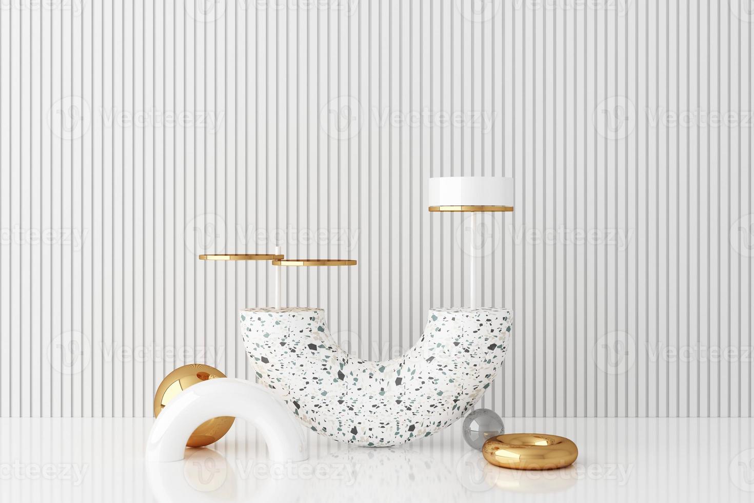 Minimal abstract geometric background with direct sunlight in shades of green and yellow. Showcase scene with empty podium for product presentation 3d rendering photo