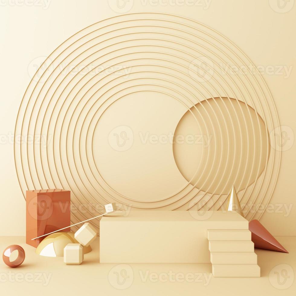 Minimal abstract geometric background with direct sunlight in shades of green and yellow. Showcase scene with empty podium for product presentation 3d rendering photo