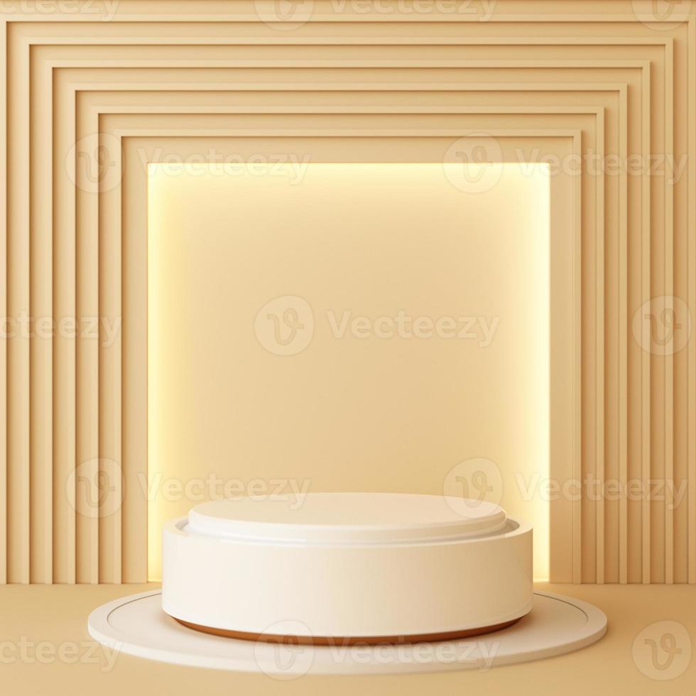 Minimal abstract geometric background with direct sunlight in shades of green and yellow. Showcase scene with empty podium for product presentation 3d rendering photo