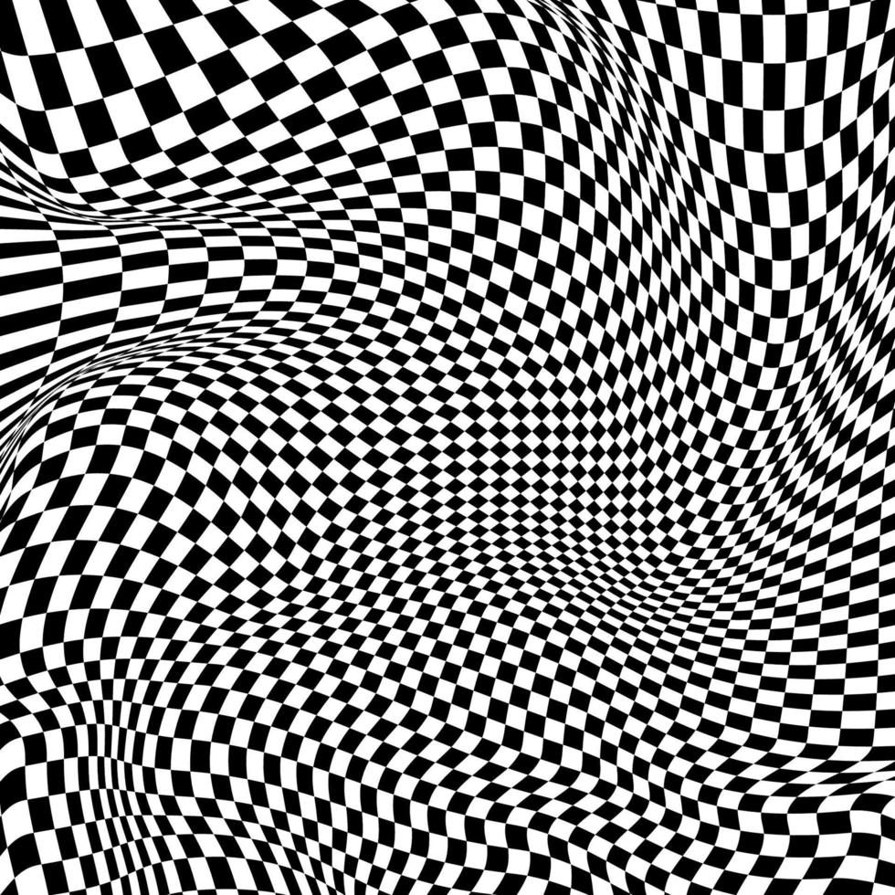Abstract black and white curved grid vector background. Abstract black and white geometric pattern with squares. Contrast optical illusion. Vector Illustration