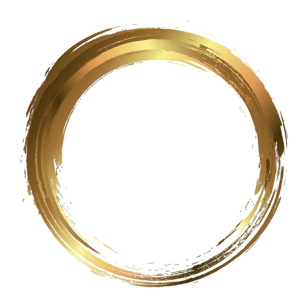 Circle gold frame painted with brush strokes on white background. Abstract vector design element. Gold concept. Vector illustration.