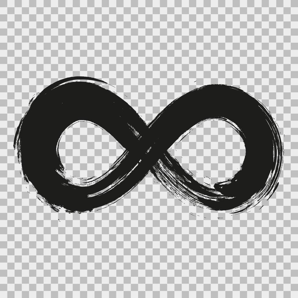 Grunge infinity symbol. Hand painted with black paint. Grunge brush stroke. Modern eternity icon. Graphic design element. Infinite possibilities, endless process. Vector illustration.