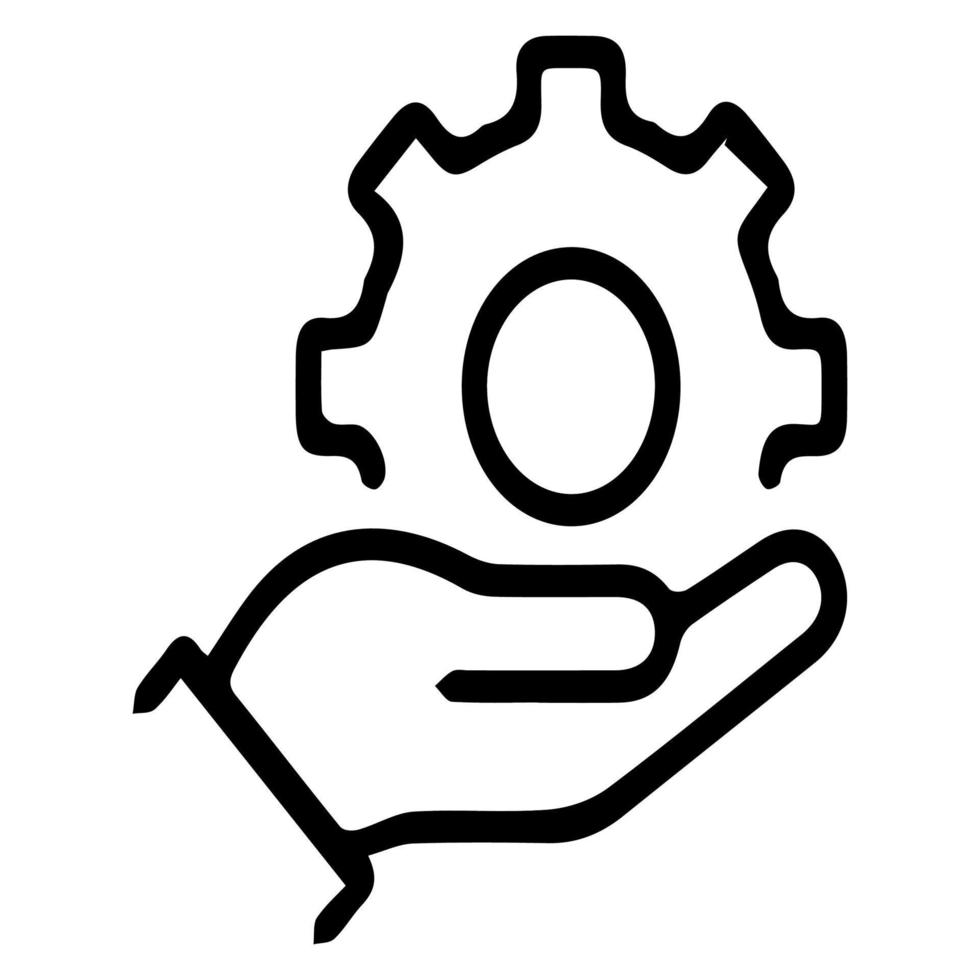 Hand holding a gear icon. Mechanic gear service hand line icon for web template and app. Setting and support concept. Vector illustration.