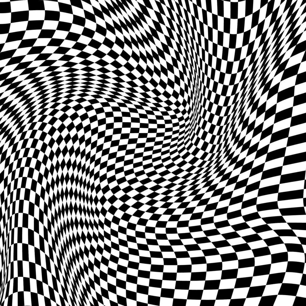 Abstract black and white curved grid vector background. Abstract black and white geometric pattern with squares. Contrast optical illusion. Vector Illustration