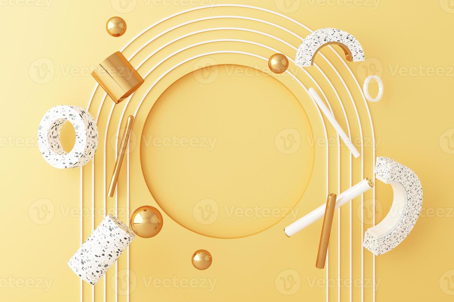 Minimal abstract geometric background with direct sunlight in shades of green and yellow. Showcase scene with empty podium for product presentation 3d rendering photo