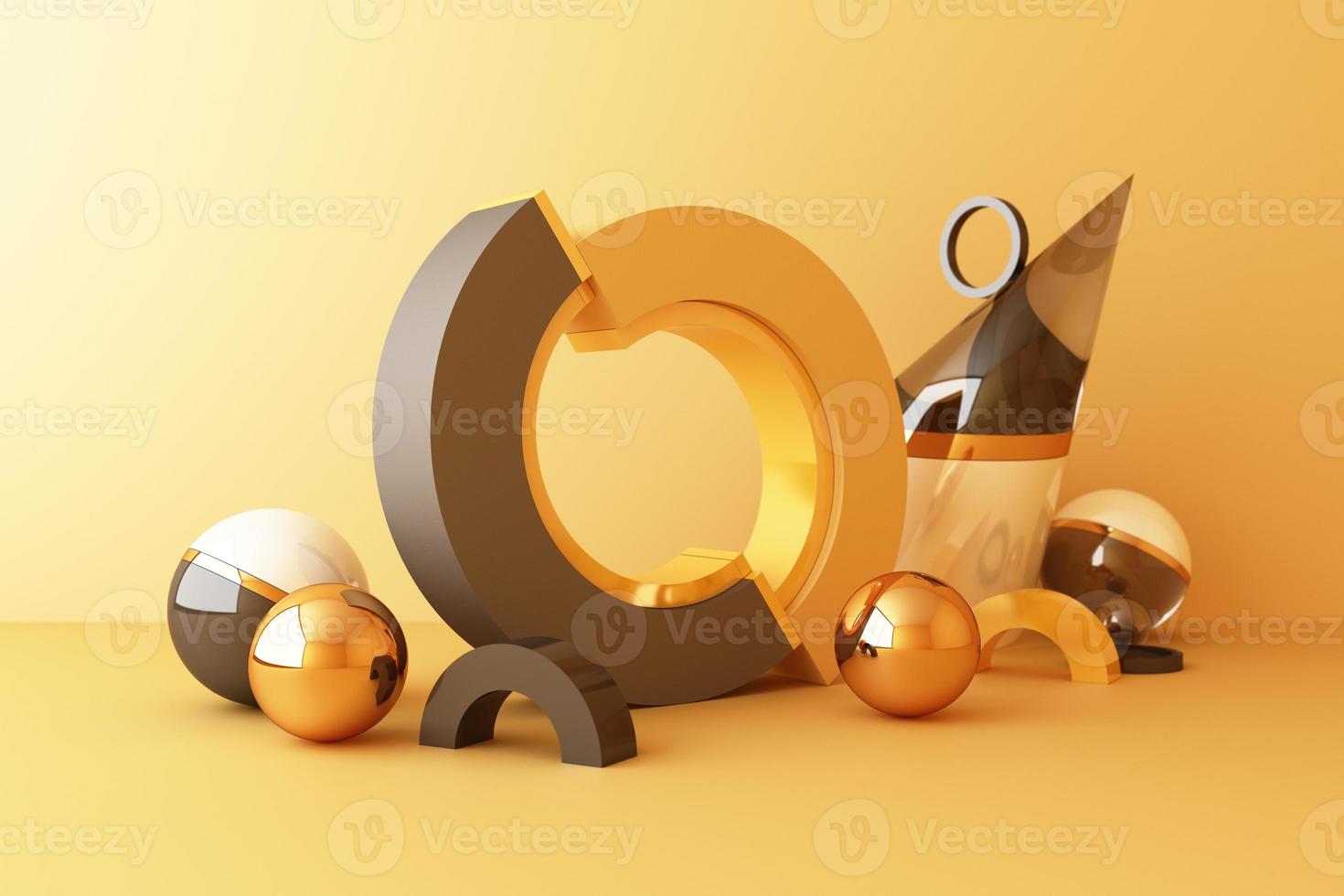Minimal abstract geometric background with direct sunlight in shades of green and yellow. Showcase scene with empty podium for product presentation 3d rendering photo