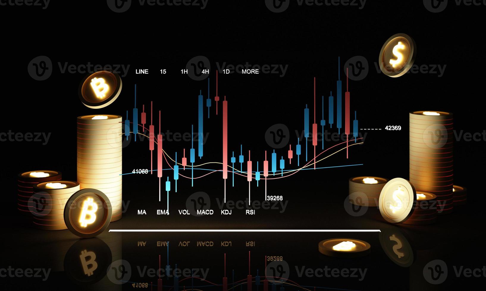 A guide for people entering the cryptocurrency market with a price chart and a pencil and note paper to study color background 3d render photo