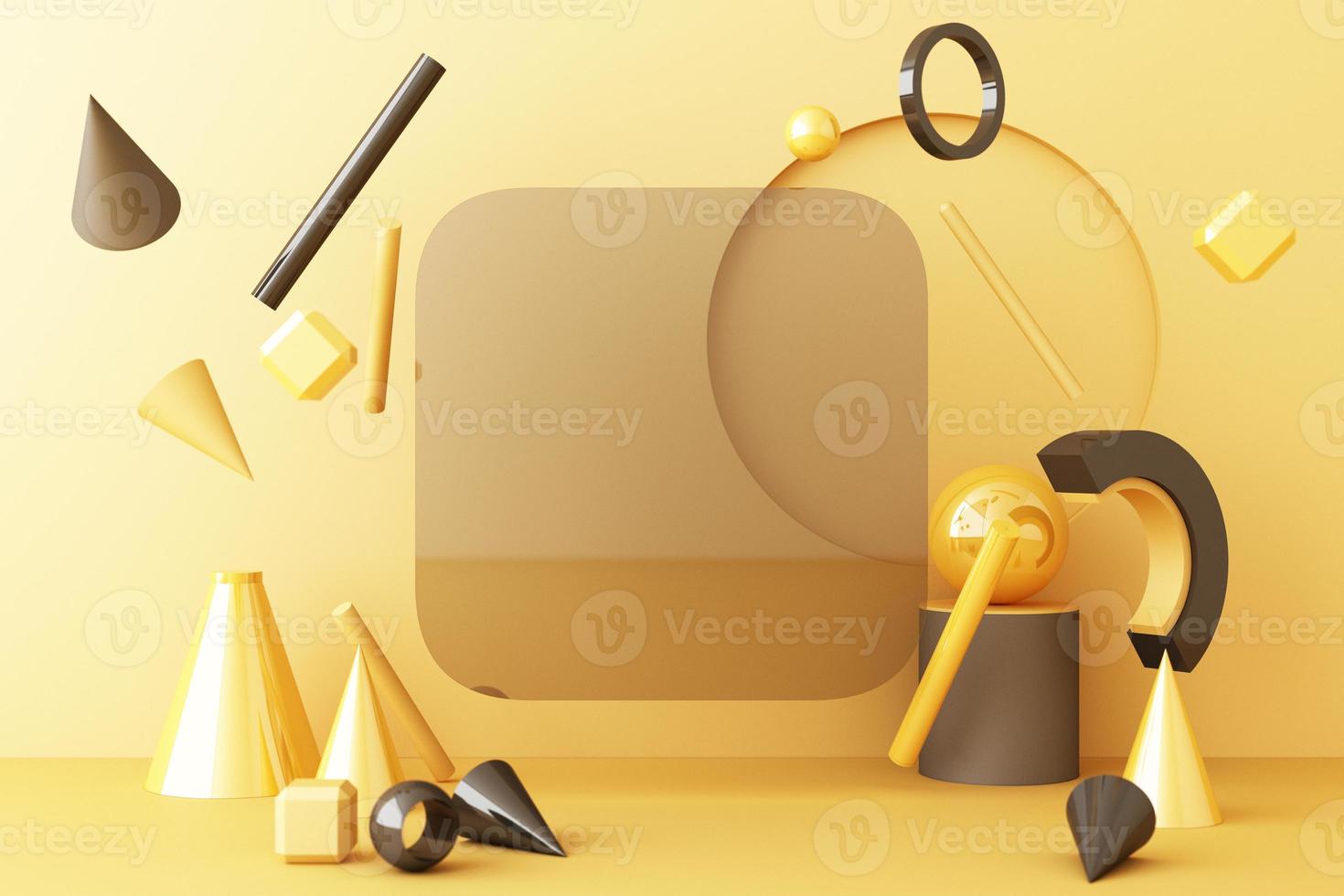 Minimal abstract geometric background with direct sunlight in shades of green and yellow. Showcase scene with empty podium for product presentation 3d rendering photo