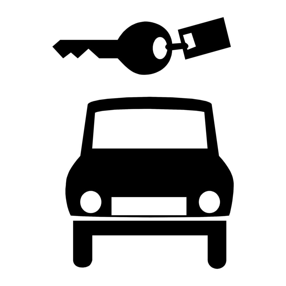 alquilar un vector de icono de signo de coche sobre fondo blanco. adecuado para su uso como rótulo comercial de alquiler de vehículos.