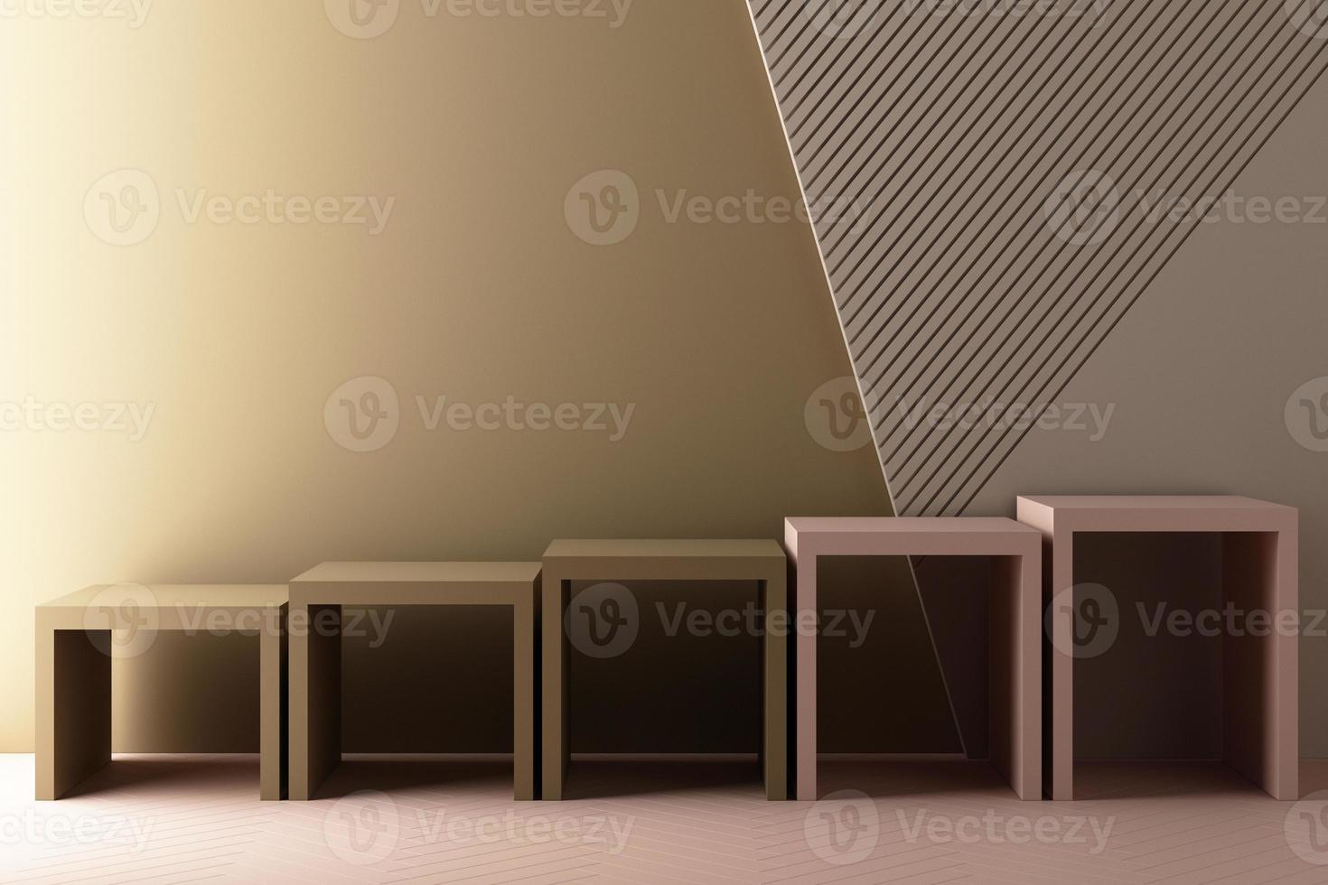 Minimal abstract geometric background with direct sunlight in shades of green and yellow. Showcase scene with empty podium for product presentation 3d rendering photo