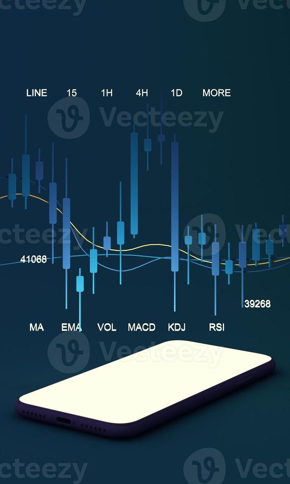 A guide for people entering the cryptocurrency market with a price chart and a pencil and note paper to study color background 3d render photo
