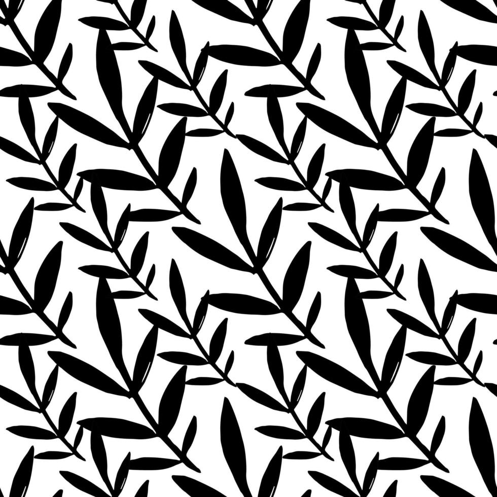 twig twig - vector seamless pattern. leaves background in flat style. black and white floral pattern for fabric, interior decor