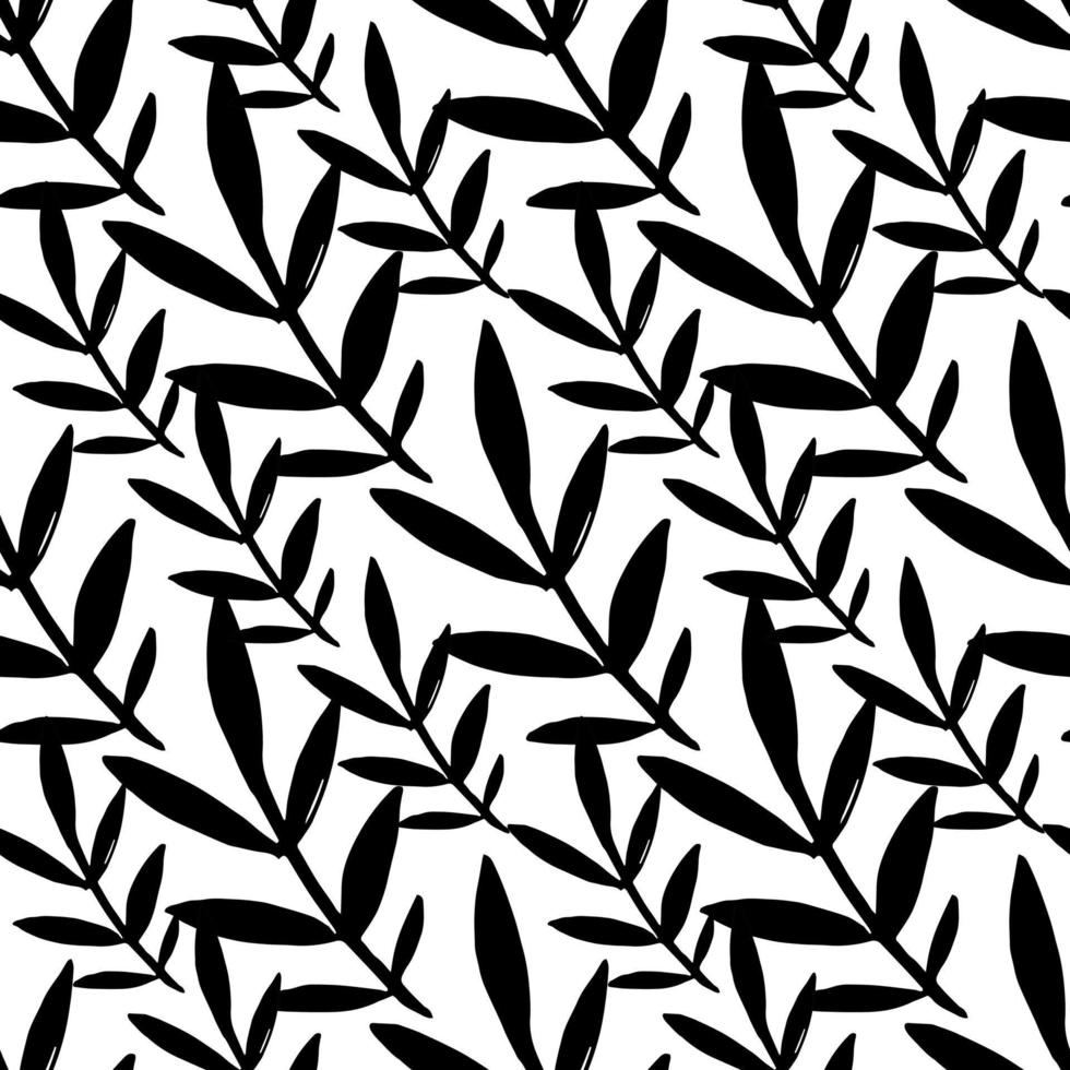 twig twig - vector seamless pattern. leaves background in flat style. black and white floral pattern for fabric, interior decor