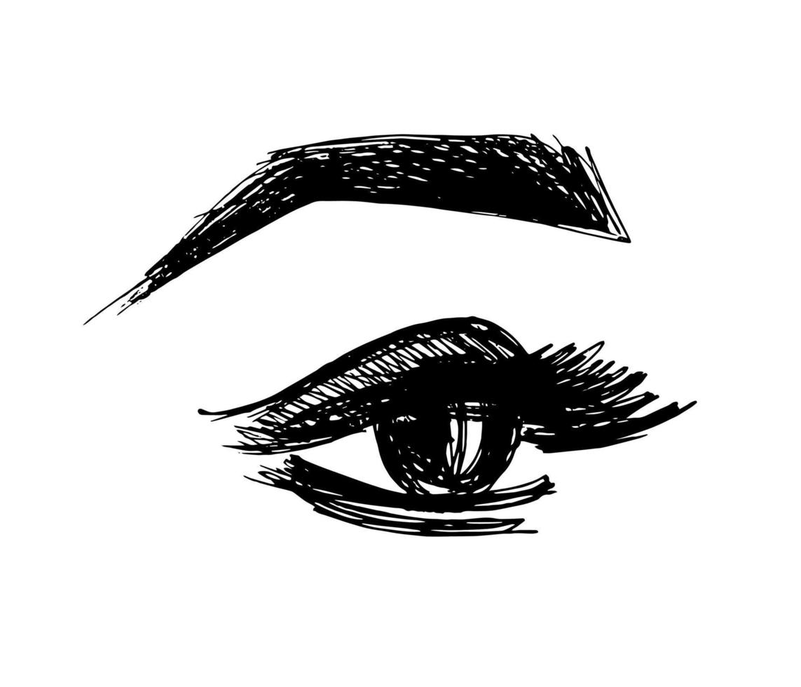 vector del logotipo del tatuaje. extensión de pestañas - boceto. ojo, tatuaje de cejas - icono del salón de belleza. visión, vista - aislamiento de dibujo a mano alzada