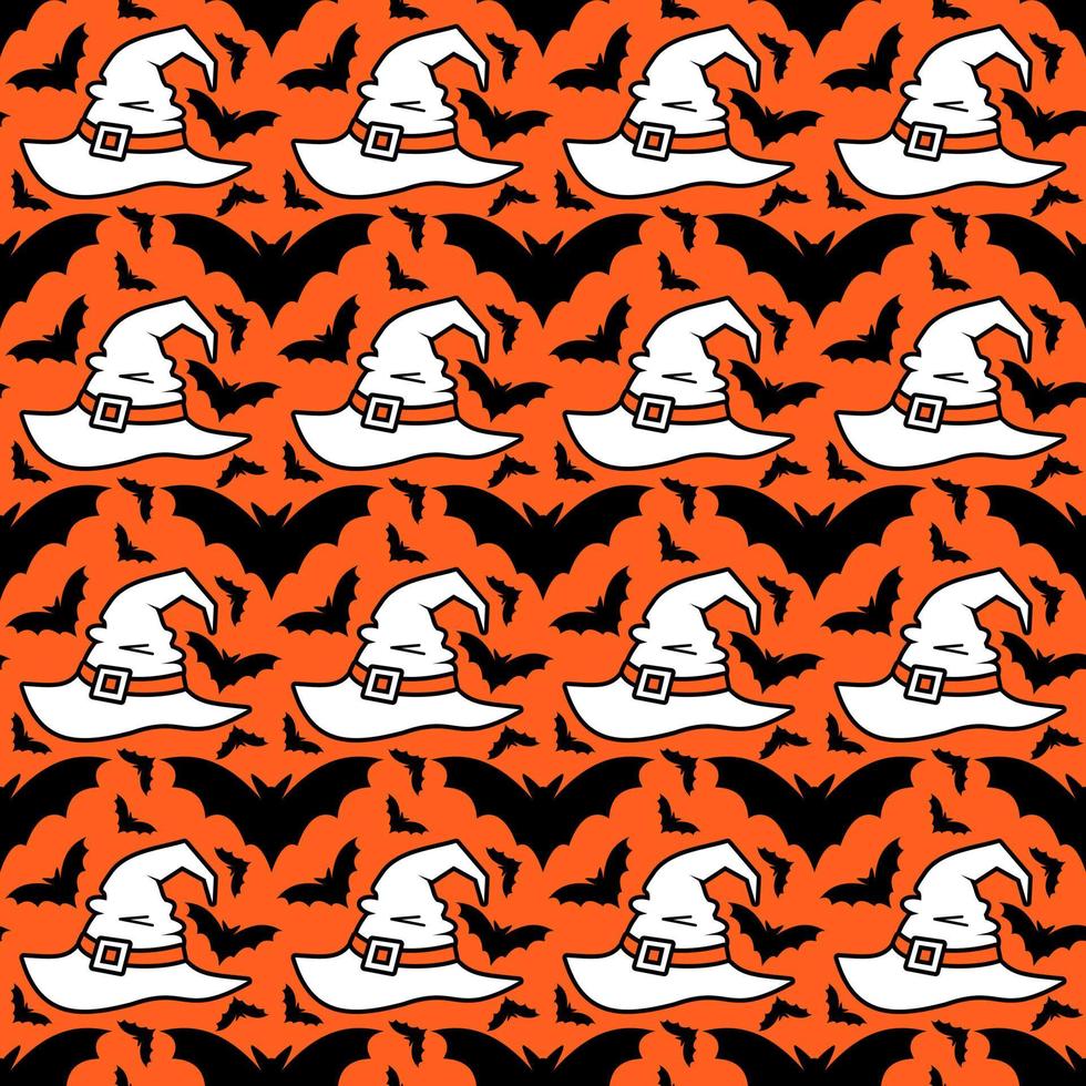 cap, bat - seamless background. Halloween cap witch - vector illustration. hat wizard flat style isolate