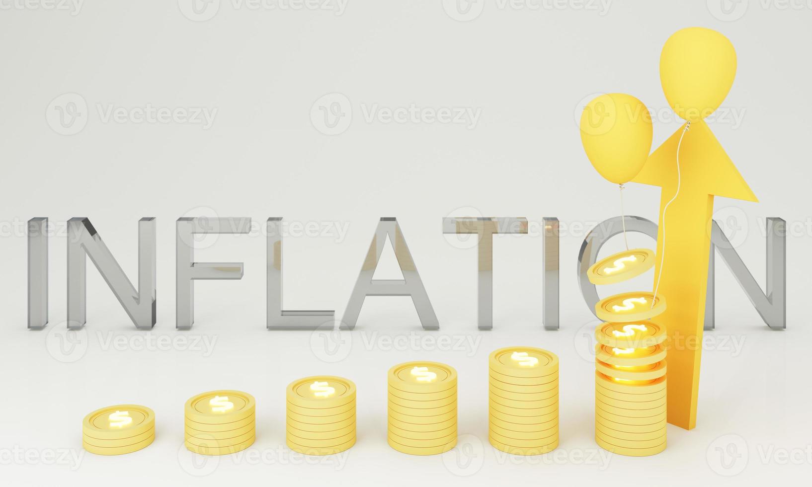 Shopping cart with red upward arrow Surrounded by cardboard boxes and stock charts on the back that are constantly rising in inflation concept. on a black background 3d render photo