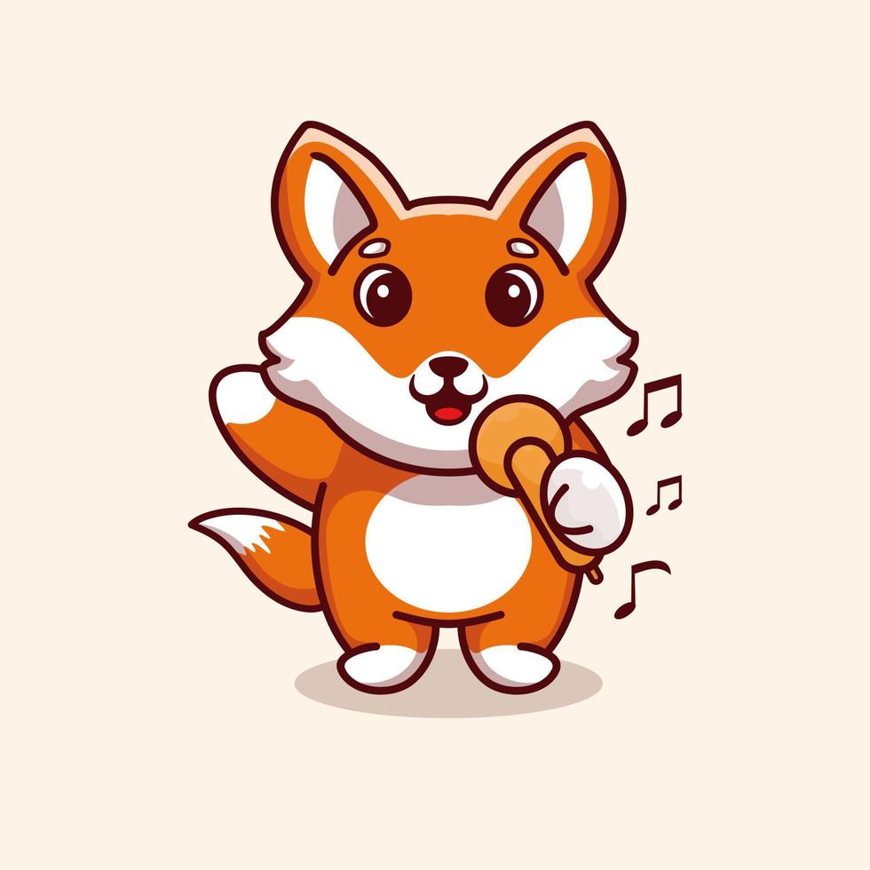 Cute fox singing cartoon design premium vector