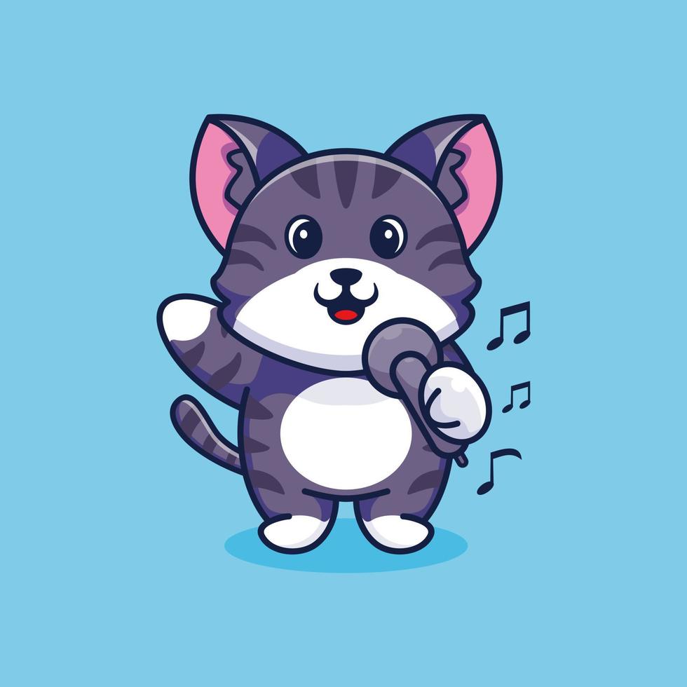 Cute cat singing cartoon design premium vector