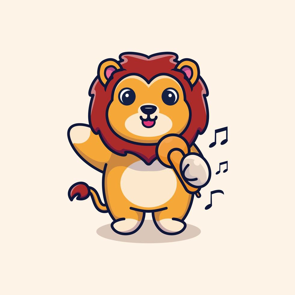 Cute lion singing cartoon design premium vector