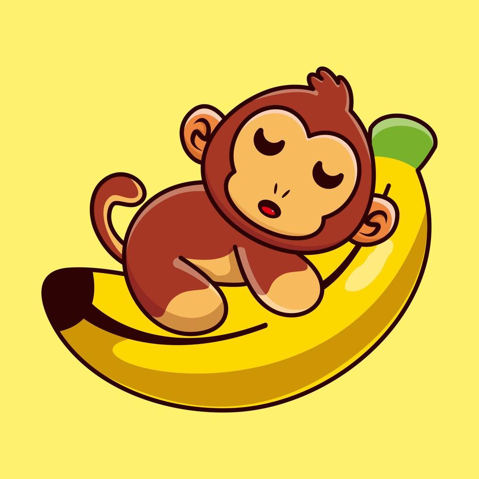 lindo mono durmiendo en el plátano vector