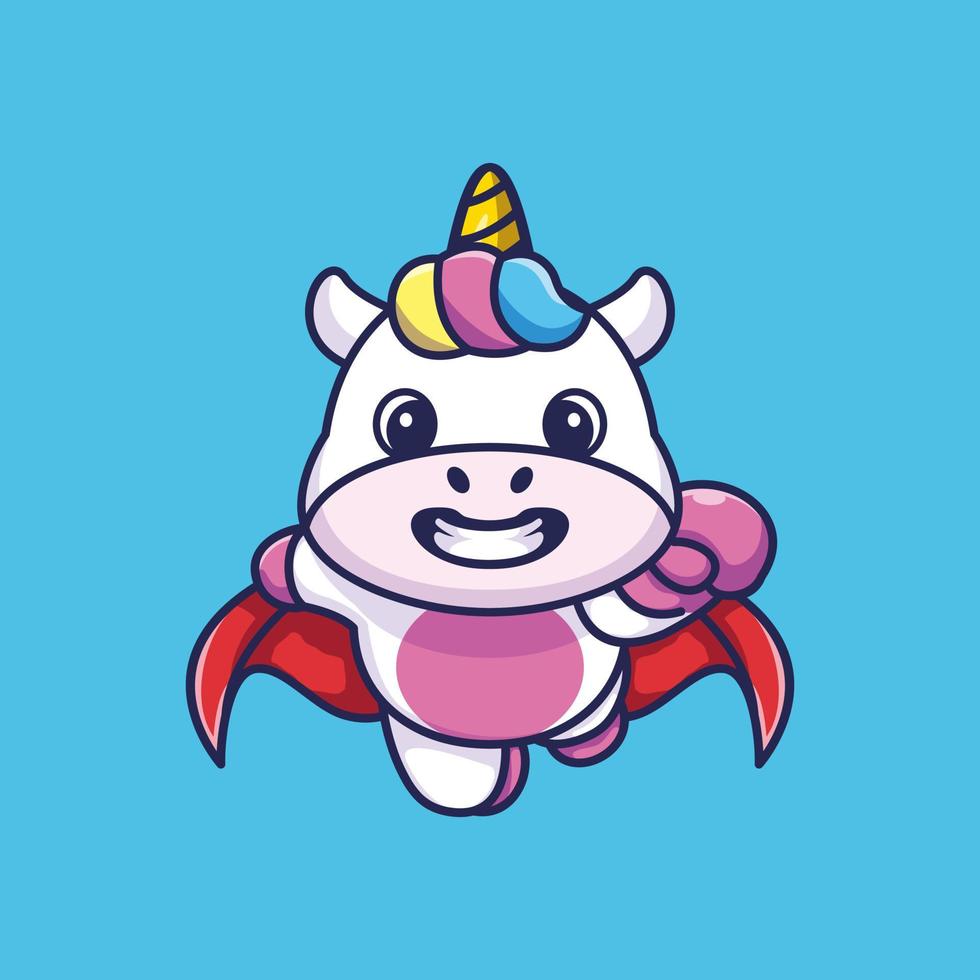 Cute super hero unicorn flying cartoon premium vector