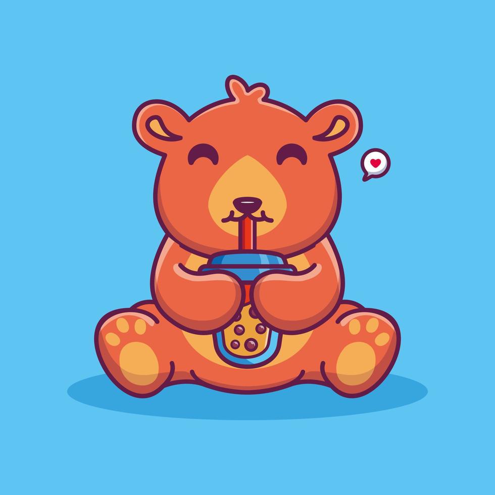 Cute bear drinking boba milk ice cartoon vector icon illustration
