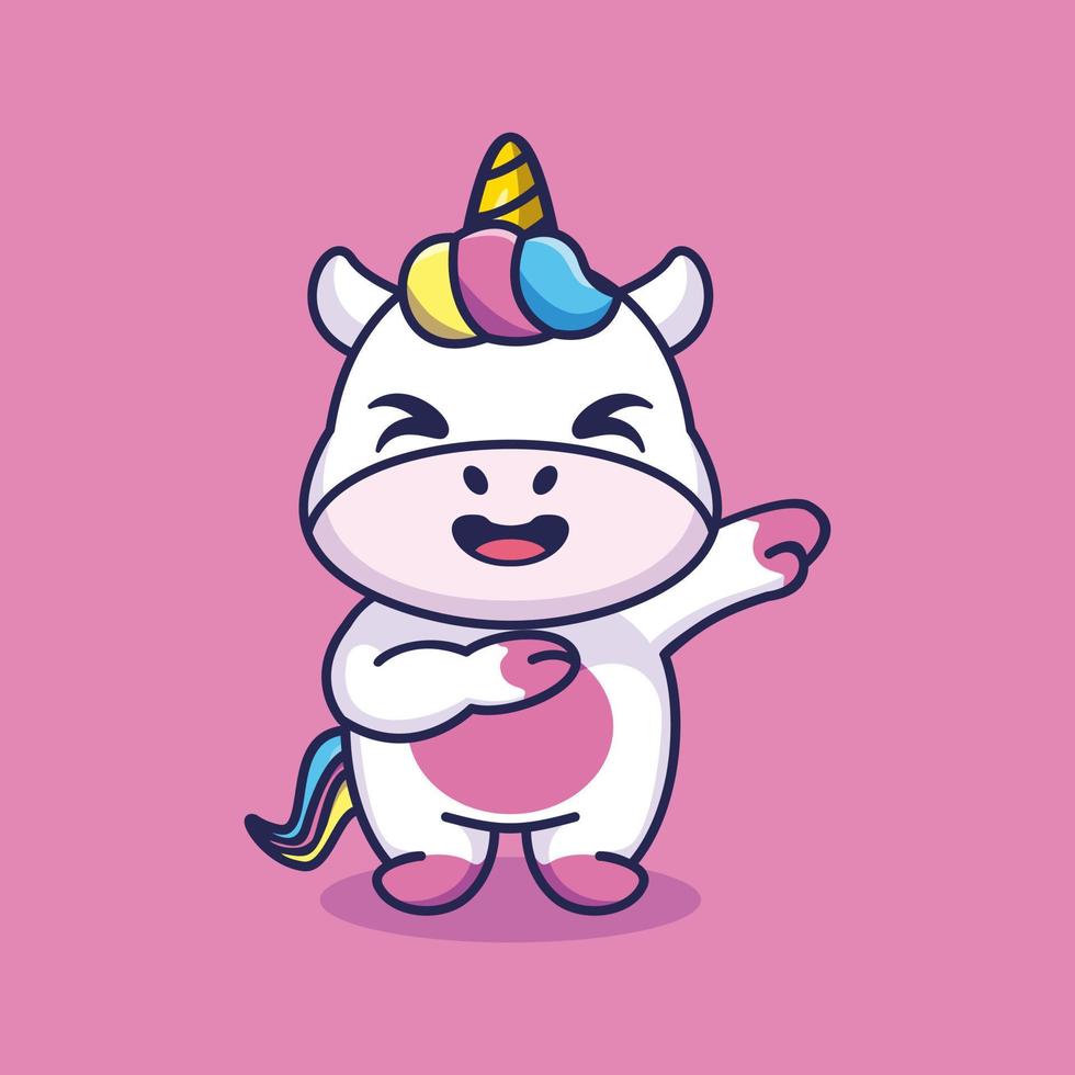 Cute unicorn dabbing cartoon vector icon illustration