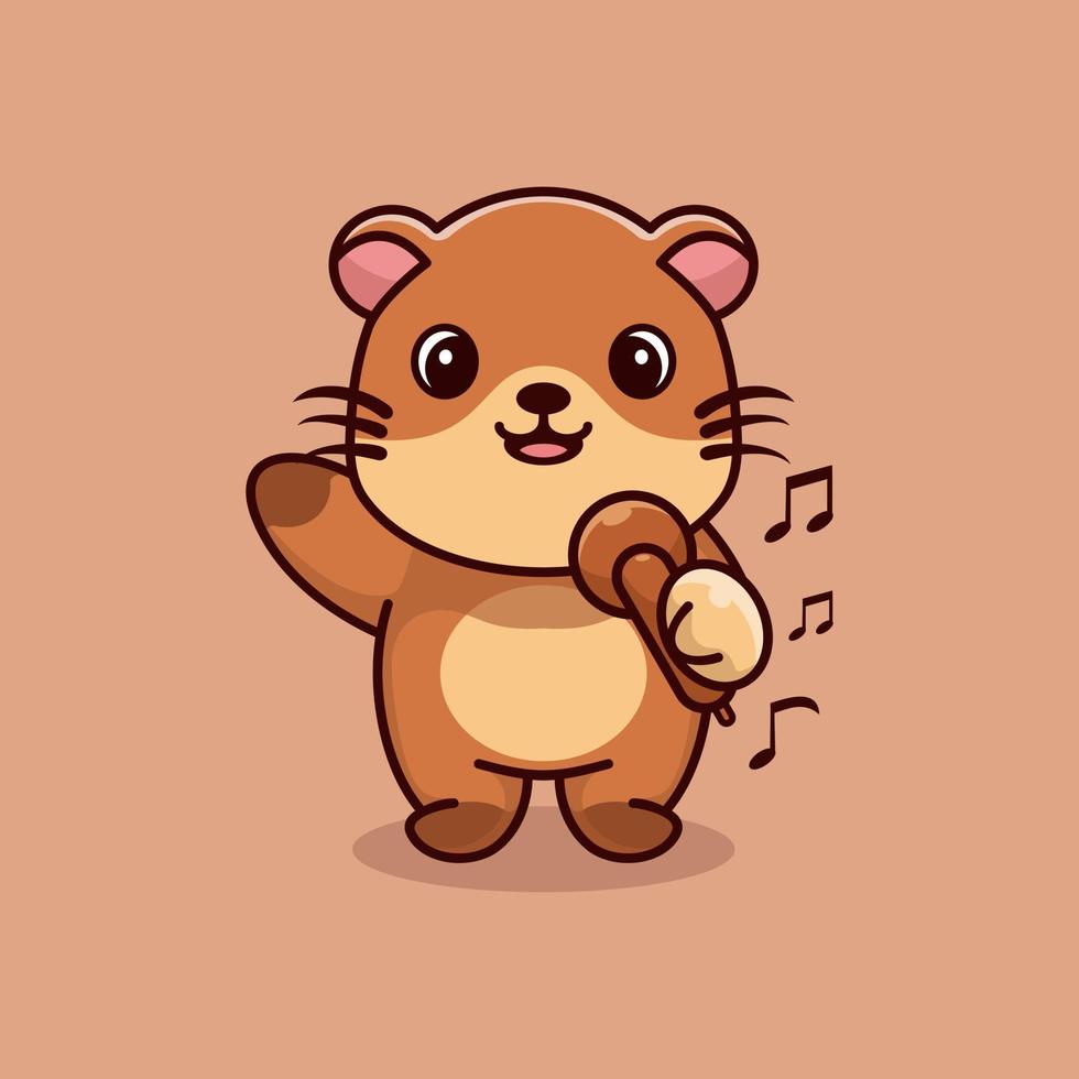 Cute otter singing cartoon design premium vector