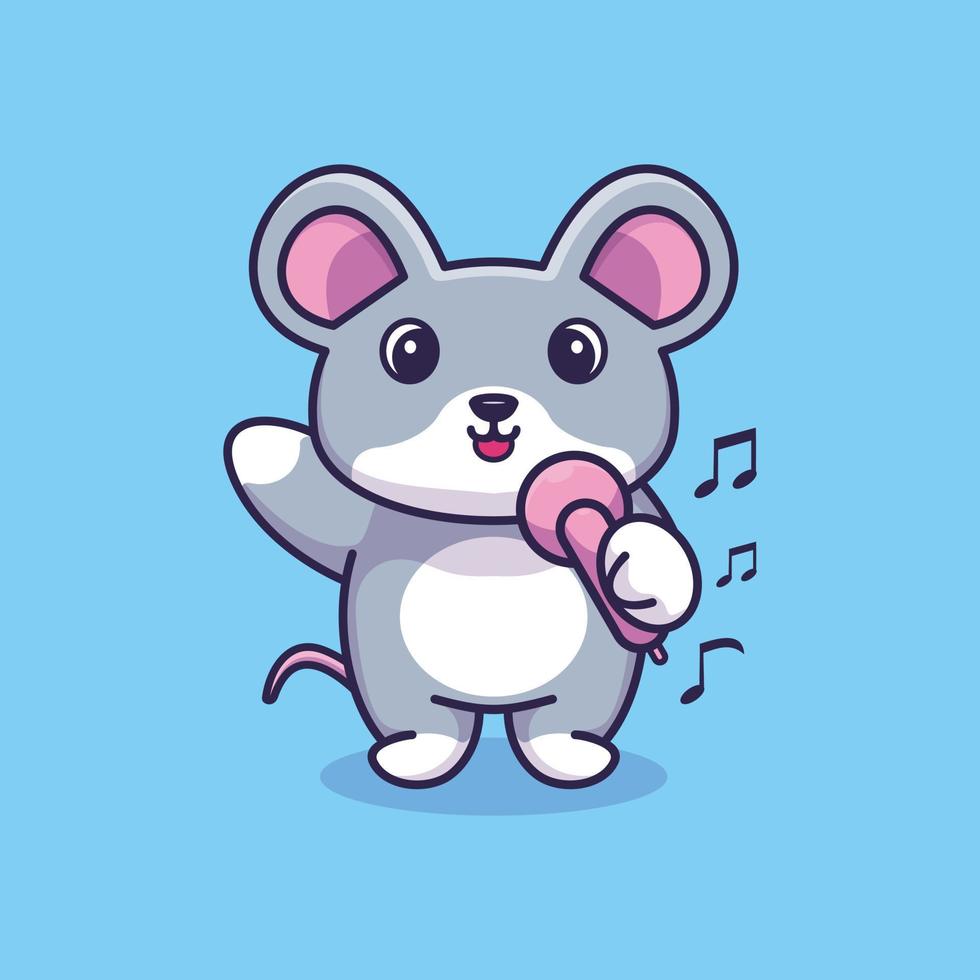 lindo ratón cantando dibujos animados diseño premium vector