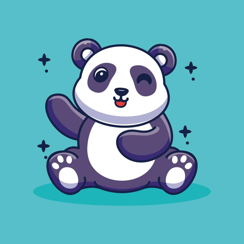 Cute panda waving hand vector icon illustration