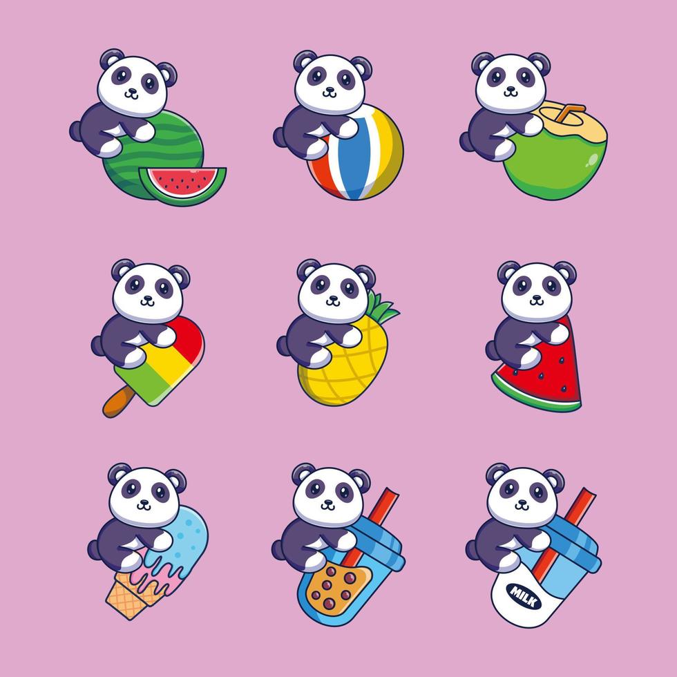 Cute panda hanging vector icon illustration