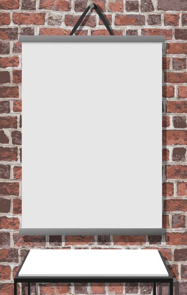Hanging whiteboard in brick texture block wall background , copy space vector illustration , blank background